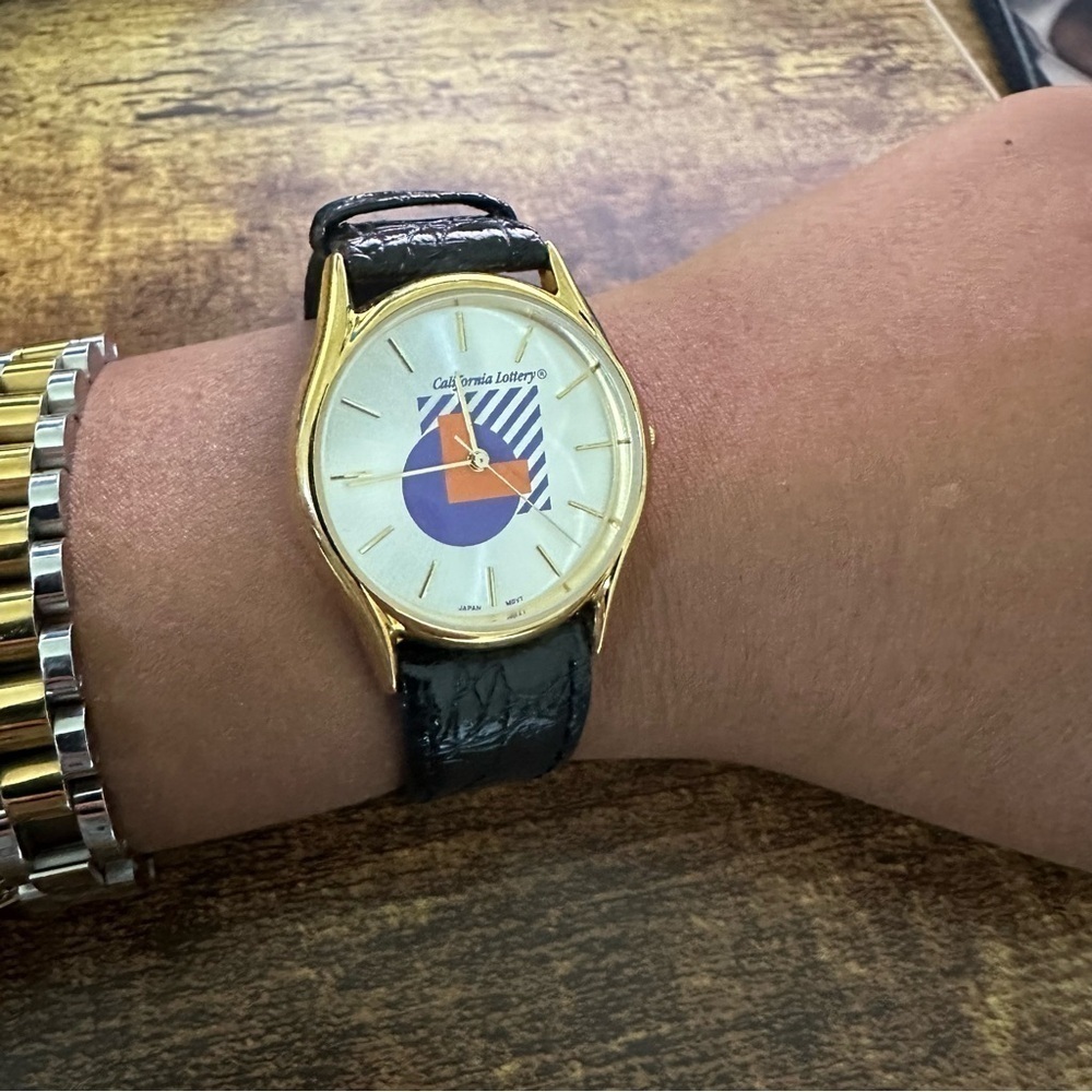 Vintage California Lottery White Face Promo Watch w/ Genuine Leather Band